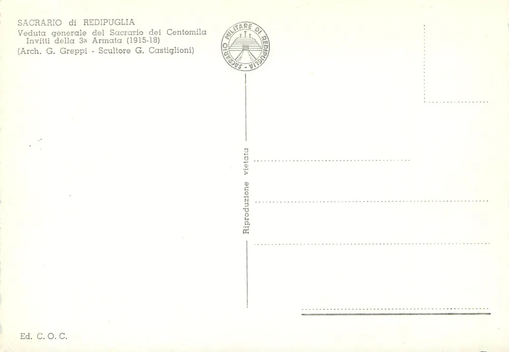 Sacrario di Redipuglia — Vista geral do sacrário dos Centomila — Ed. C.O.C. - Verso