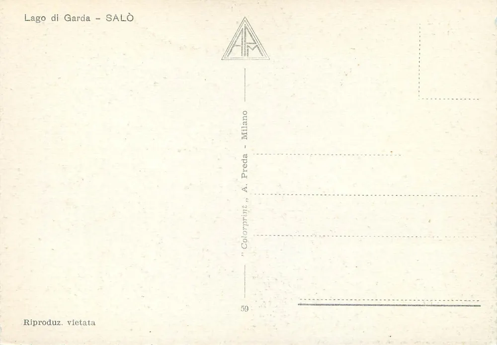 Salò — Lago di Garda — editor A. Preda, Milão, n°59 - Verso