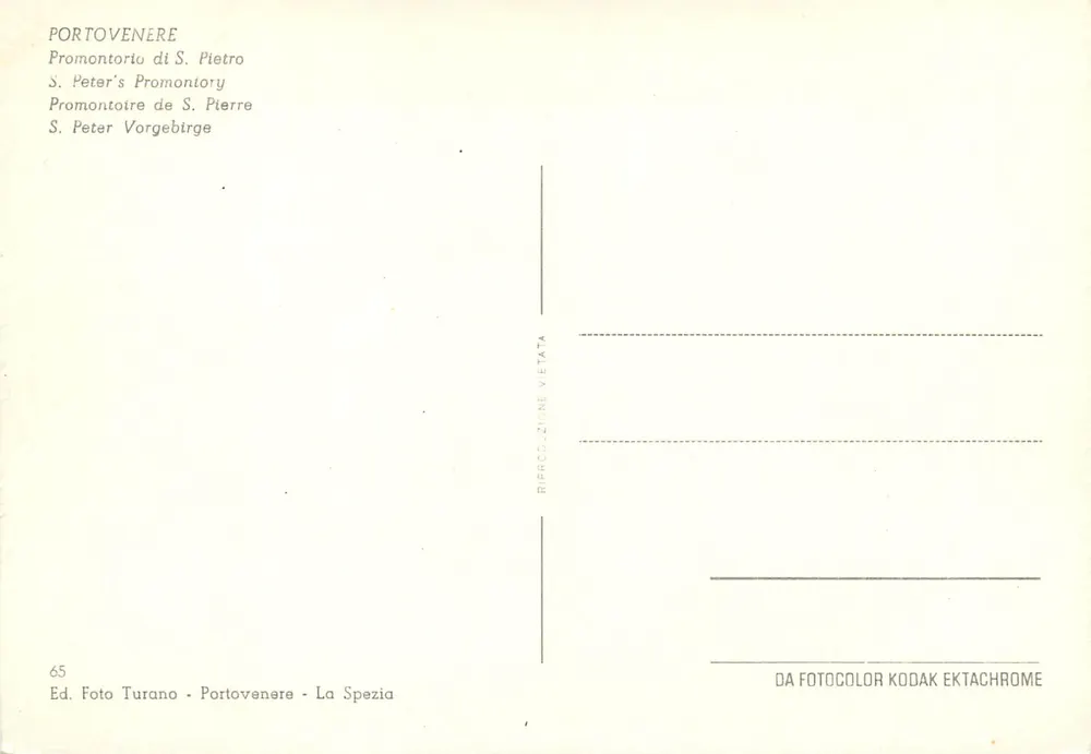 Portovenere — Promontorio di S. Pietro — Ed. Foto Turano, n° 65 - Verso
