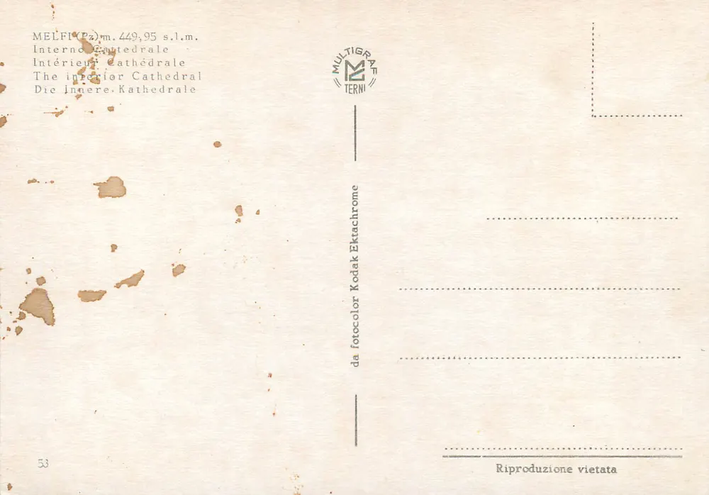 Interior da catedral de Melfi — série 449,95 s.l.m. — Multigrat Terni - Verso