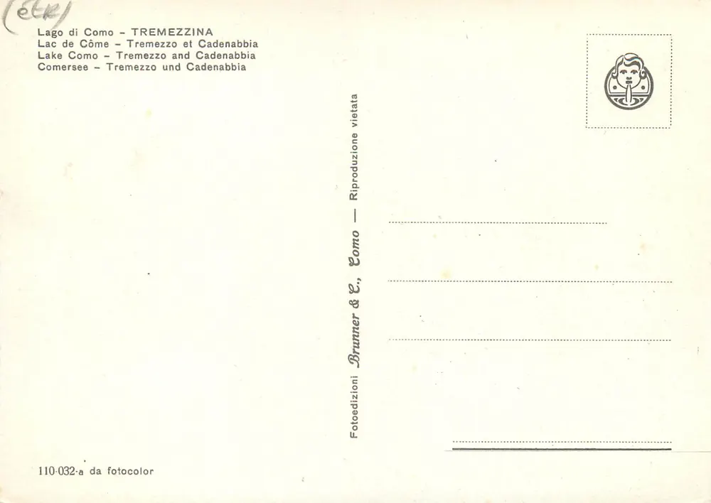 Lago di Como — Tremezzina — Brunner & C., Como n° 110-032-a - Rewers