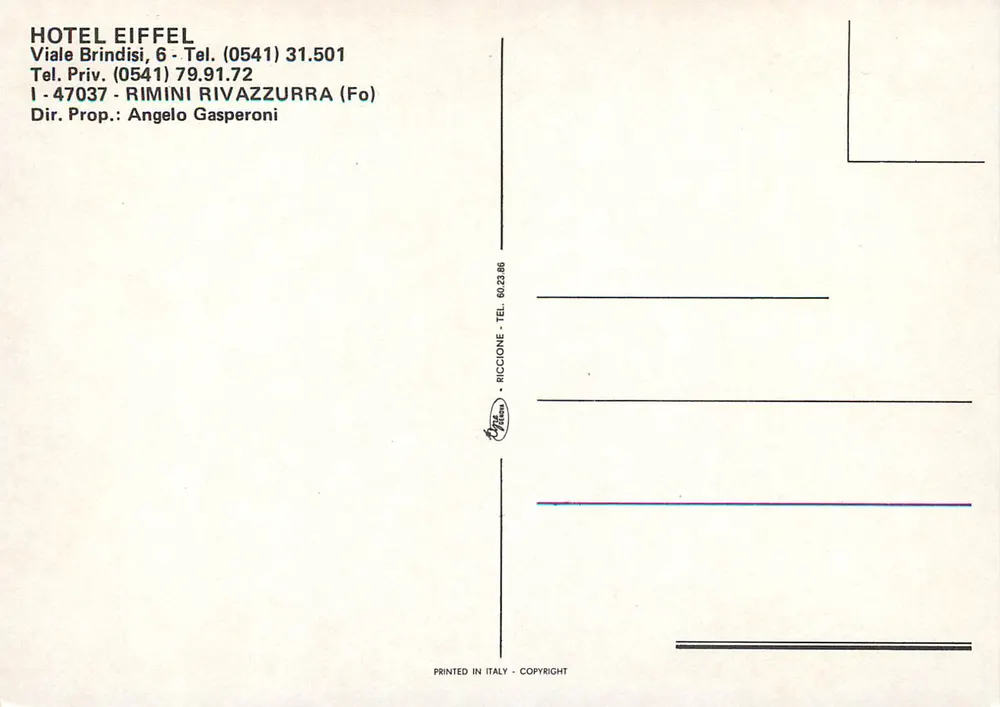 Hotel Eiffel — Rivazzurra — editor Uniz Press - Verso