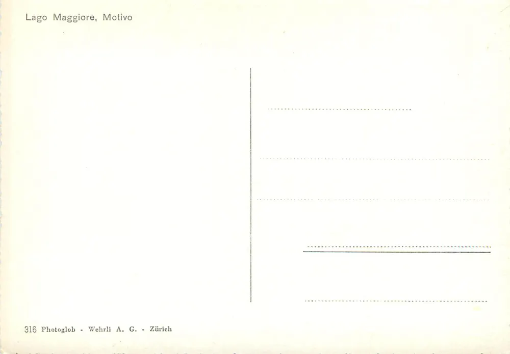 Lago Maggiore — Motivo — Photoglob - Wehrli A.G. - Zürich, n°316 - Verso