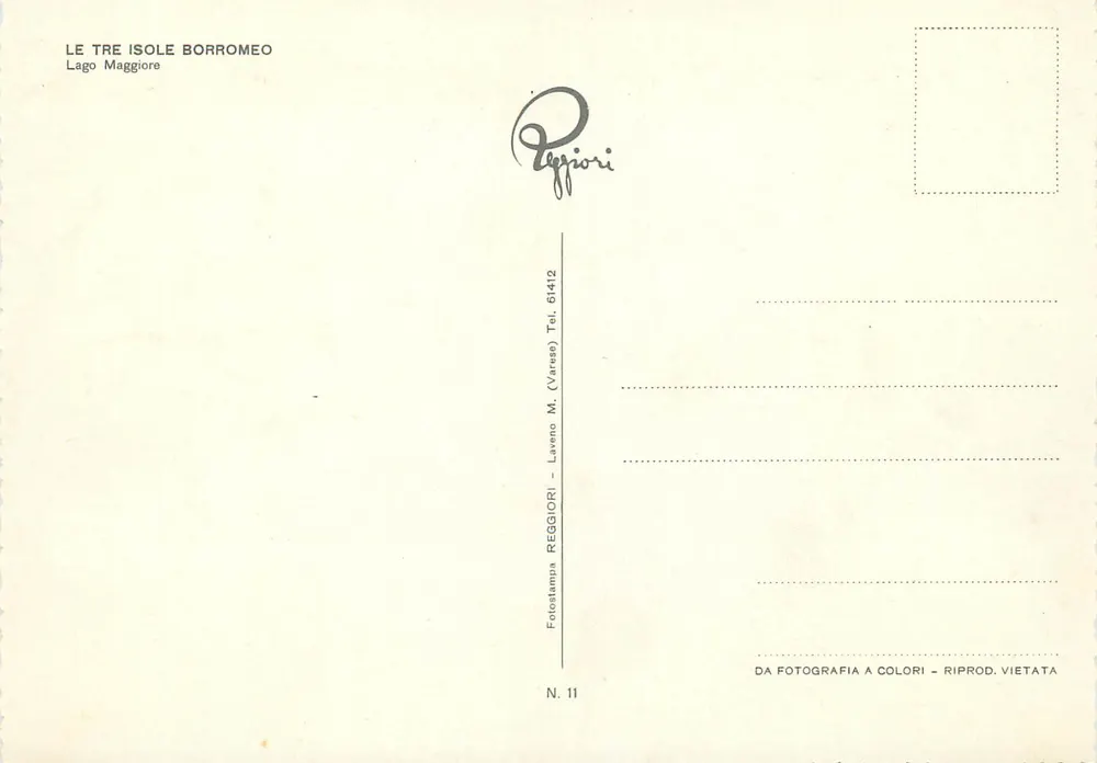 As três ilhas Borroméias — Lago Maggiore — editor Pippiori, n°11 - Verso