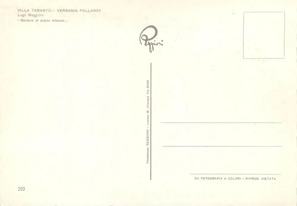 Villa Taranto - Verbania Pallanza — Rand aus krautigen Pflanzen — Fotostampa Reggiori, n° 222 - Rückseite