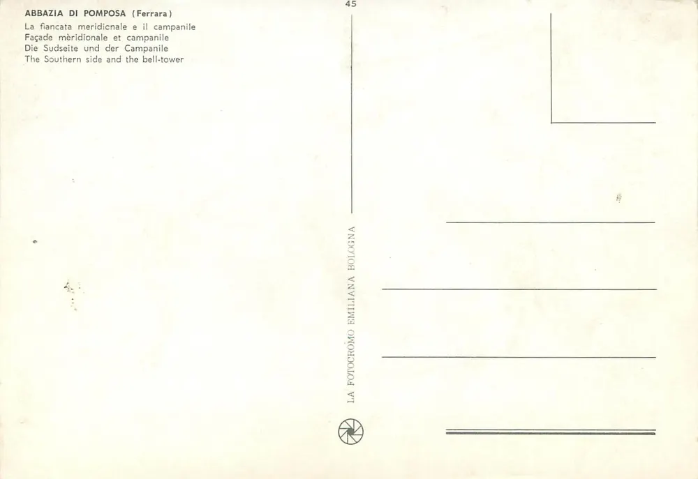 Abtei Pomposa — südliche Fassade und Turm — La Fotocromo Emiliana Bologna - Rückseite