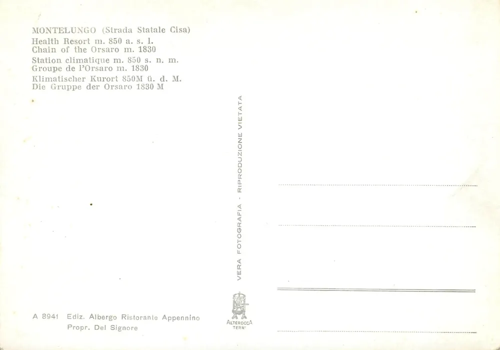 Montelungo (Strada Statale Cisa) - Estação Climática - Gruppo dell'Orsaro m. 1830 - Verso