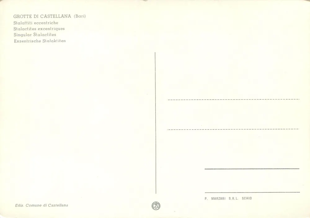Grotten van Castellana — Excentrische stalactieten — Uitgave van de Gemeente Castellana - Achterkant
