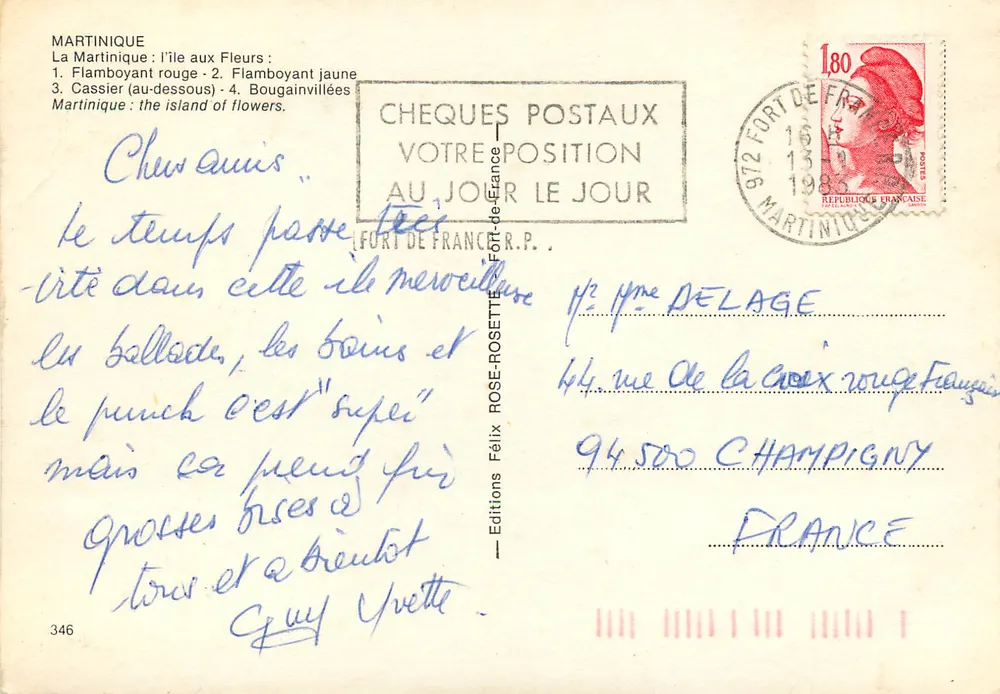 Martinica — A Ilha das Flores — Edições Félix Rosette, n°346 - Verso