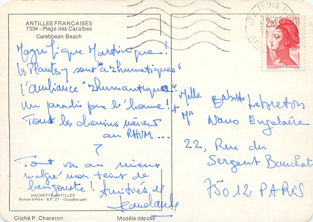 Antillen Frankreich — tropischer Strand mit Palmen — Verlag IRIS - Rückseite
