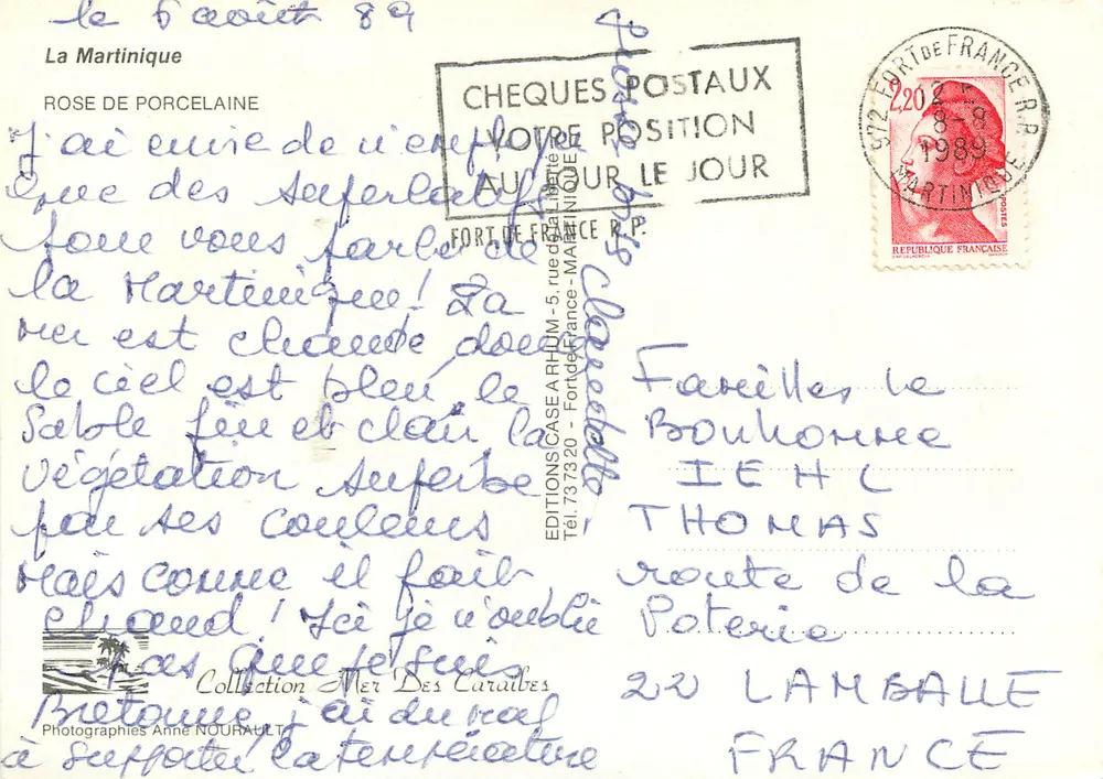 Flor vermelha — Martinica — Éditions Cheques Postaux - Verso