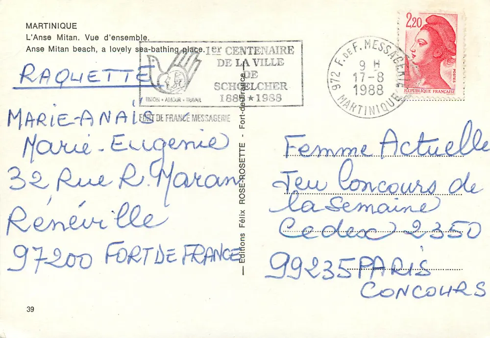 Anse Mitan — Widok ogólny — Wydawnictwo Félix Rose-Sette, n°39 - Rewers