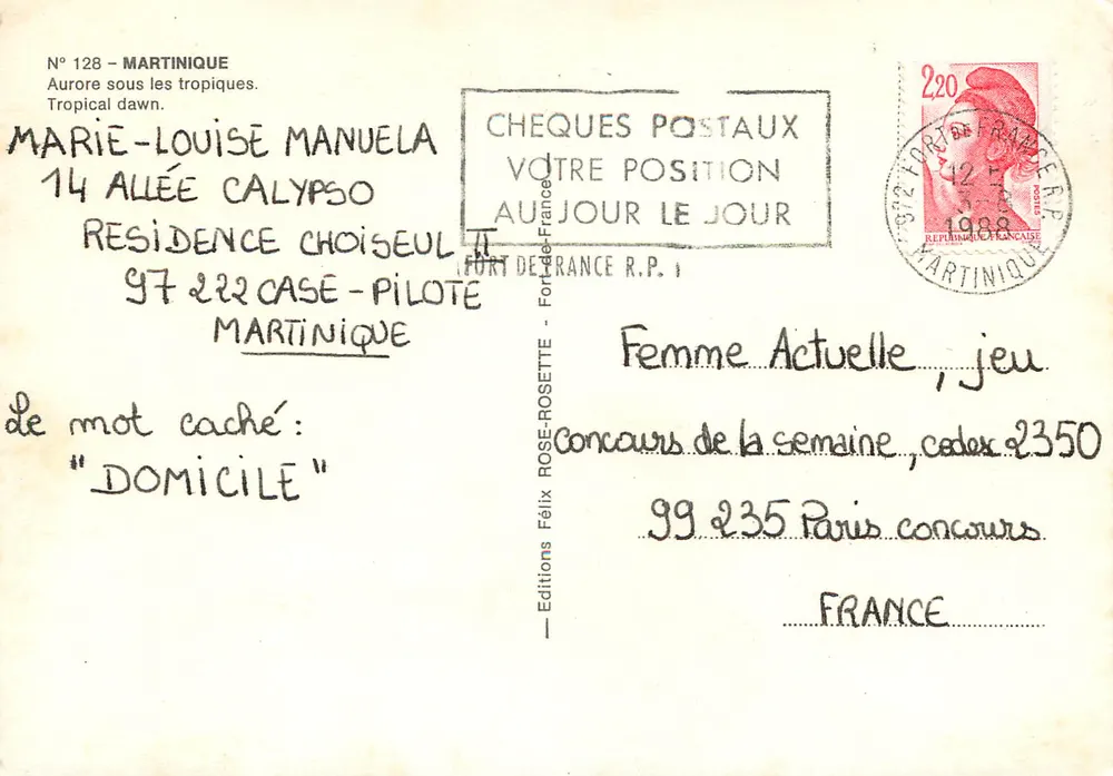 Palme unter dem Mond — Martinique — Éditions Félix Rose — N° 128 - Rückseite