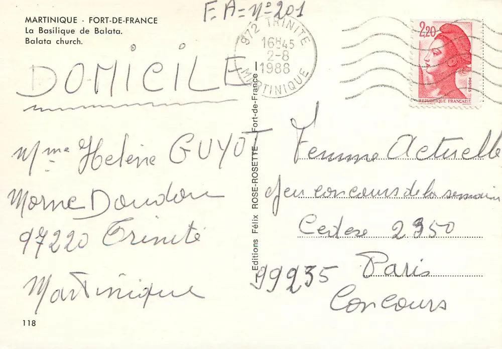 Balata - Basilika von Balata — Martinique, Éditions Félix Rosette, n°118 - Rückseite