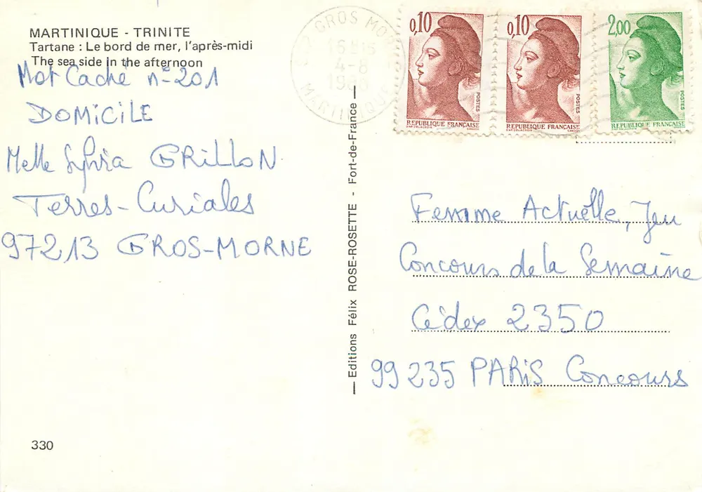 Martinique - Trinite — Der Strand, Nachmittag — Éditions Rose-Rosette, Nr. 330 - Rückseite