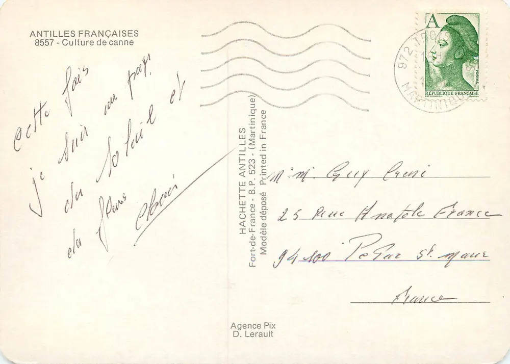 Antilles Françaises — Culture de canne — éditeur IRIS, n° 8557 - Verso