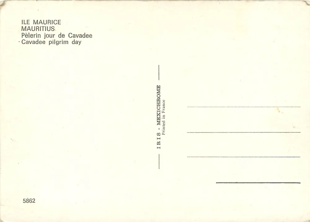 Peregrino no dia de Cavadee — ILHA MAURICE — IRIS-MEXICHROME 5862 - Verso