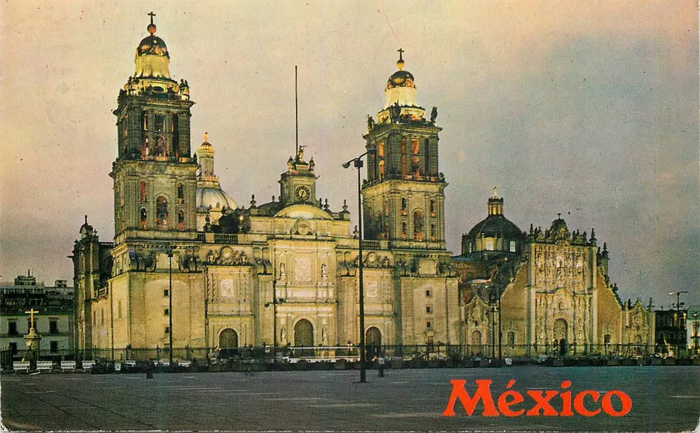 Catedral de México — vista al atardecer — Tarjeta postal antigua - Anverso
