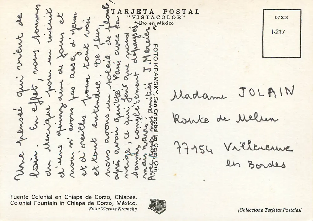Koloniale Fontäne in Chiapa de Corzo — Chiapas, Mexiko — Tarjeta Postal "Vistacolor" Nr. I-217 - Rückseite