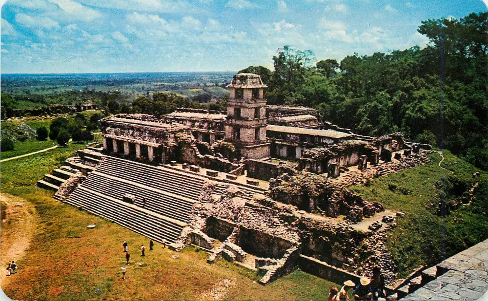 Palenque — Panorama do Palácio — Mexicocolor, México 1934 - Frente