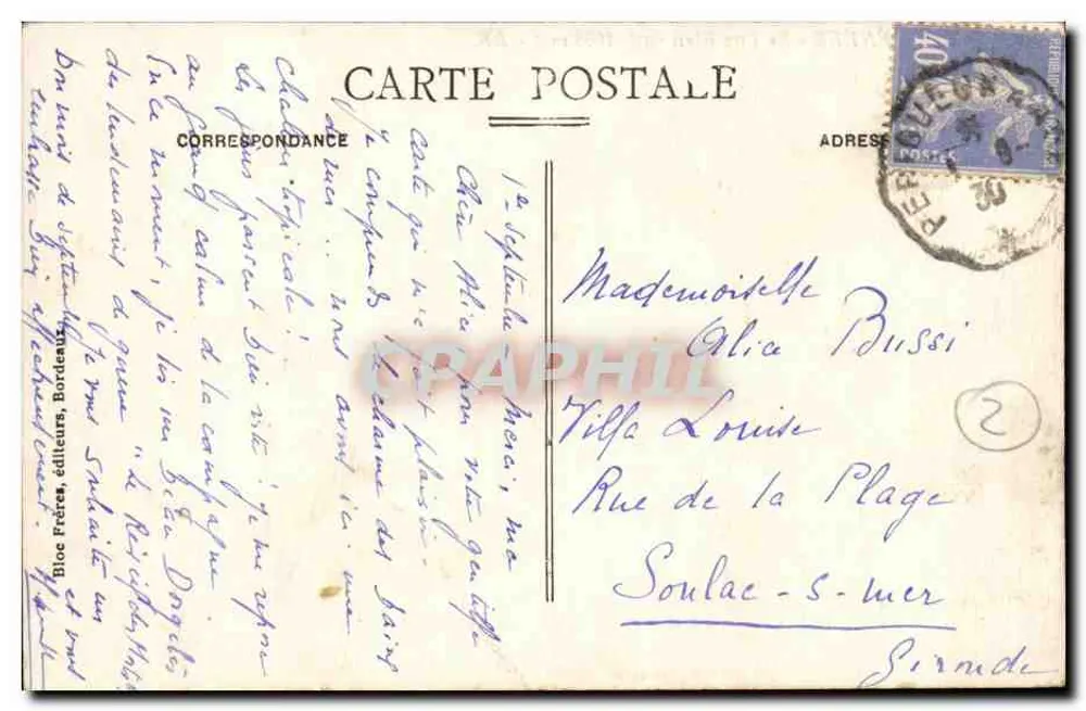 Pyrénées - Lac Bleu (alt. 1968 m.) - Bloc Frères éditeurs, nr 28 - Rewers