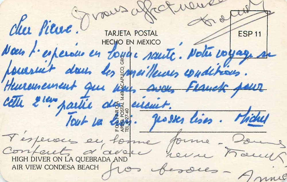 Acapulco — plongeon en plein air et vue sur la plage — éditeur Folio Postal - Verso