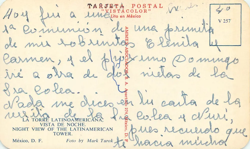 Torre Latinoamericana — Nachtsicht — AMIMEX ASOCIADOS, S.A. n° V 257 - Rückseite