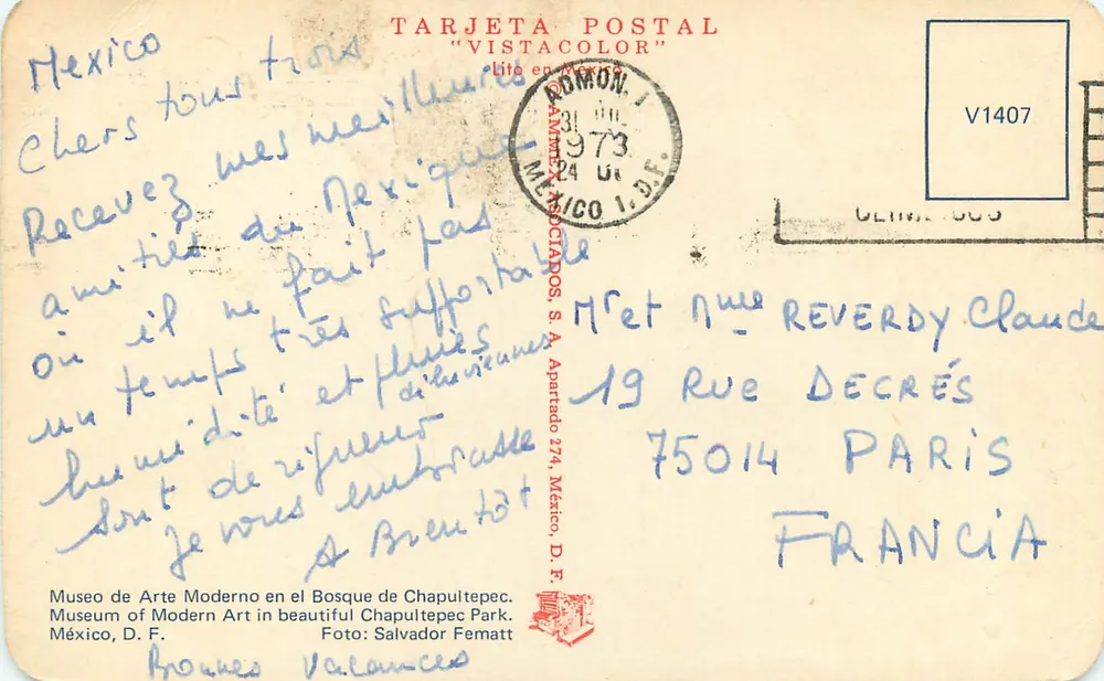 Museo de Arte Moderno im Chapultepec-Park — Mexiko — TARJETA POSTAL "VISTACOLOR" - Rückseite