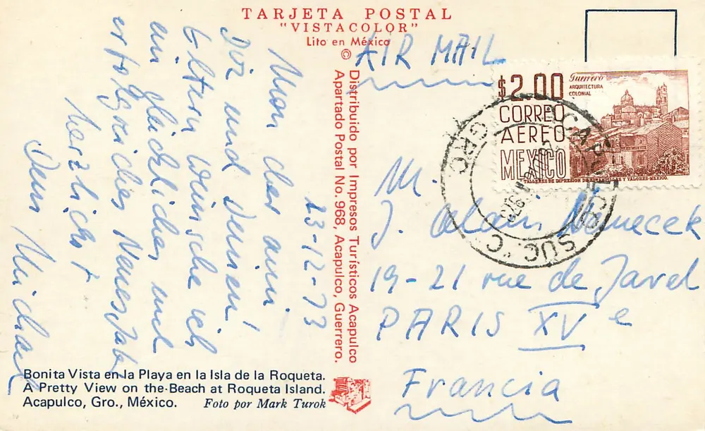 Ansicht der Strand auf der Insel Roqueta — Acapulco, Gro., Mexiko — POSTAL KARTE "VISTACOLOR" - Rückseite
