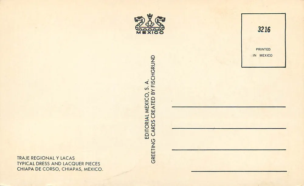 Frau in regionaler Tracht — Chiapa de Corzo, Mexiko — Verlag Editorial México, S.A. - Rückseite