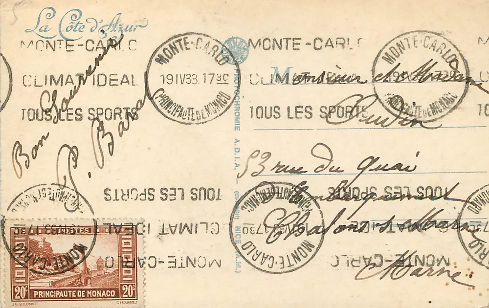 Monte-Carlo — Les Jardins et le Casino — éditeur A.D.I.A. n°35 - Verso