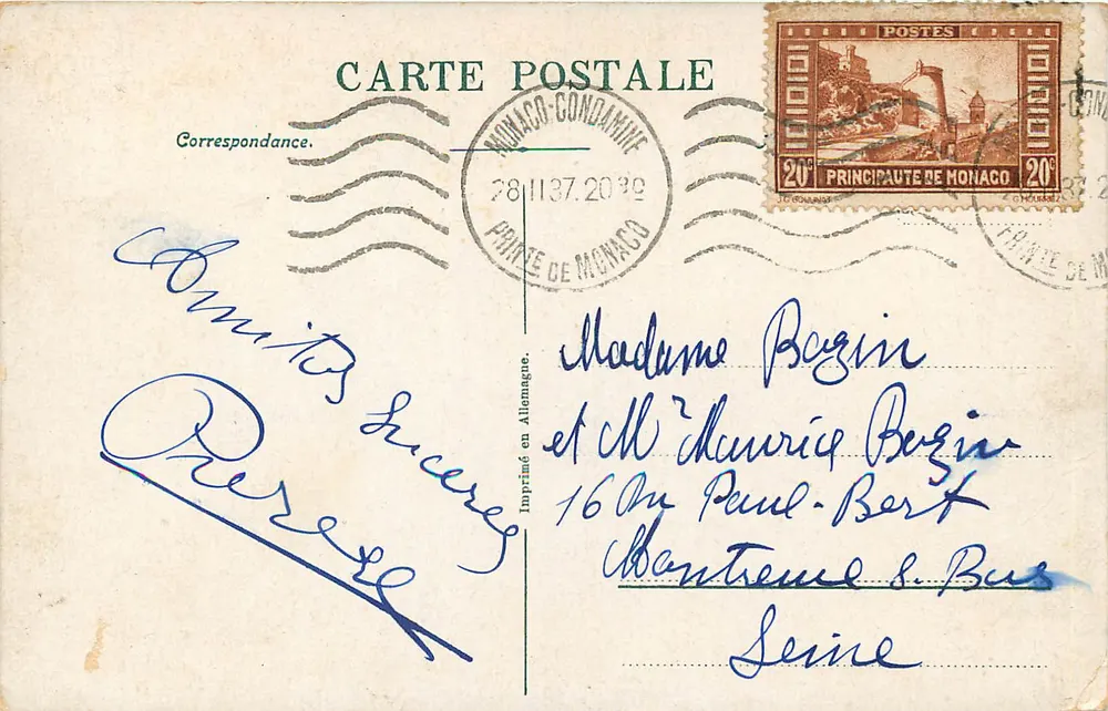 Monte Carlo. Beach en Cap Martin. — Serie 202 — Uitgever niet zichtbaar - Achterkant