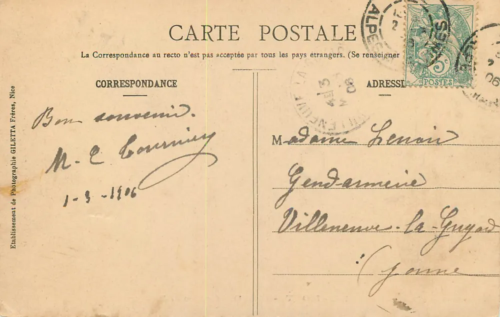 Monte-Carlo - Casino und Gärten — Künstlerische Sammlung, Giletta-Ausgabe, Foto., Nizza, n°725 - Rückseite
