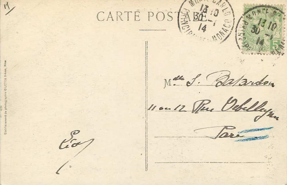 Monte-Carlo — Os Jardins — Gletta Frères, Nîce - Verso