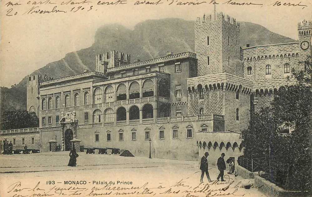 Monaco - Palácio do Príncipe — vista do palácio com montanha no fundo — editor desconhecido, número de série 193 - Frente