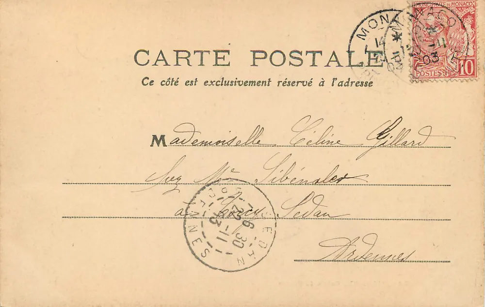 Monaco - Palácio do Príncipe — vista do palácio com montanha no fundo — editor desconhecido, número de série 193 - Verso