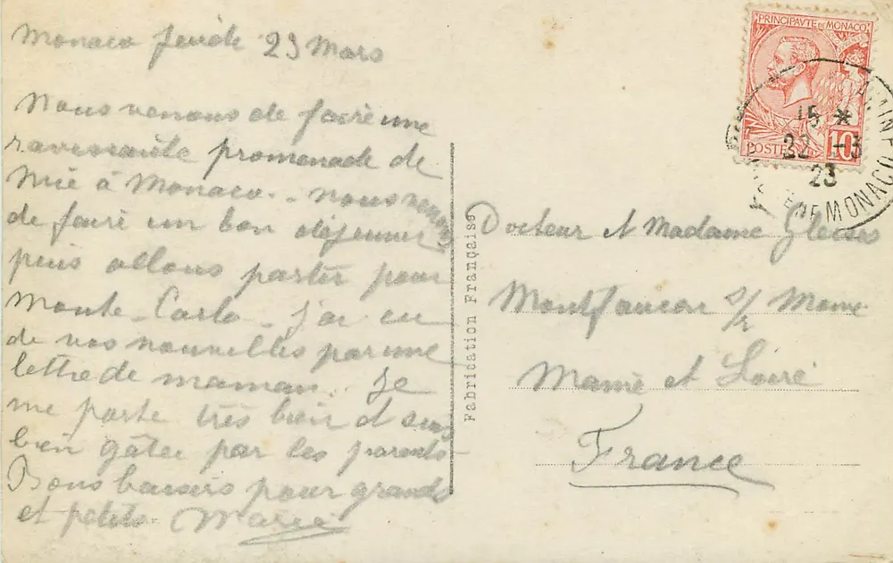 Monaco - Der Felsen — Ansicht vom Observatorium — Verlag CAA, Nr. 9 - Rückseite