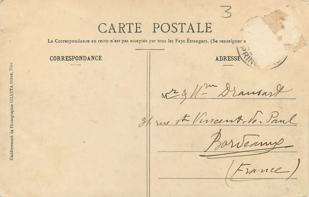 Monaco - Palais du Prince — Collection Artistique 828 — Édition Giletta, phot. Nice - Verso