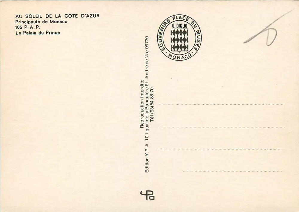 Palast des Prinzen — Monaco — Edition O. Diglio - Rückseite
