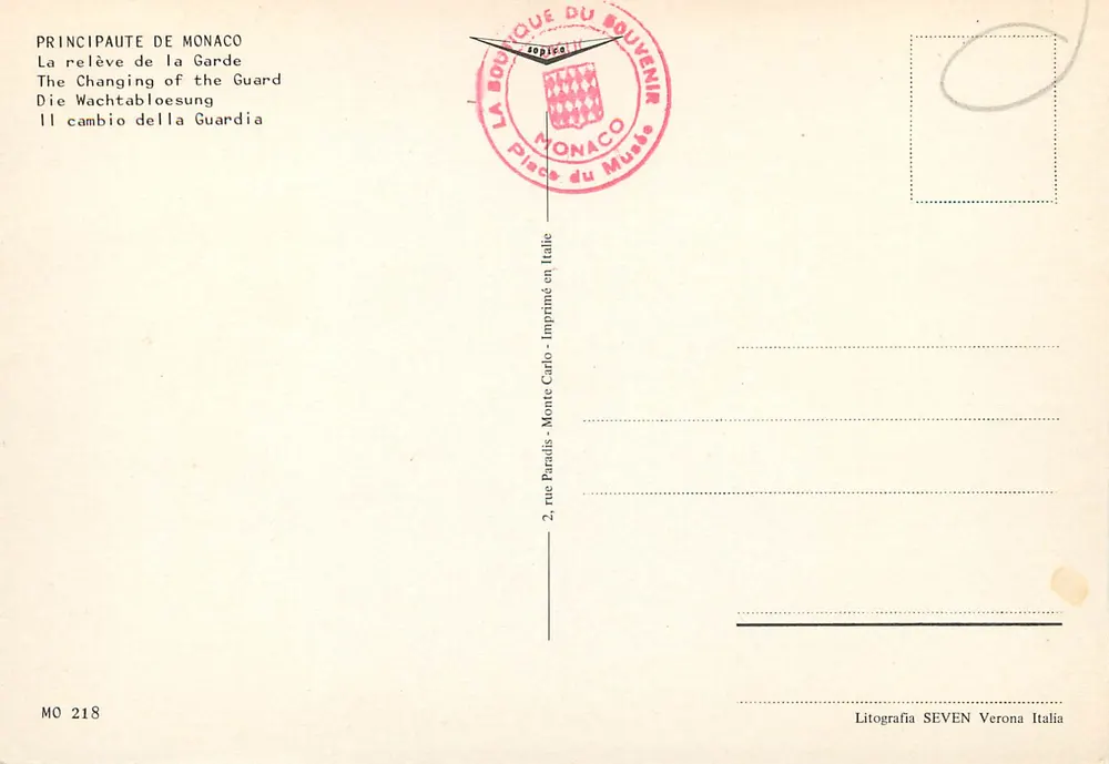 La relève de la Garde — Monaco — Litografia SEVEN Verona Italie - Verso