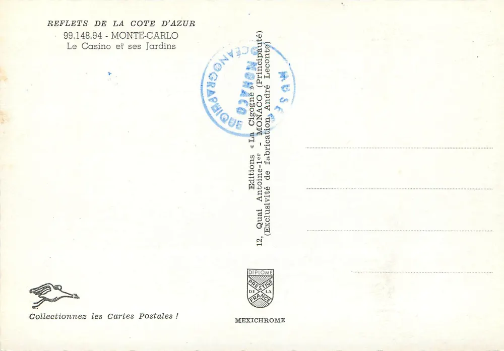 Das Casino von Monte-Carlo — Gärten — Antoine-Ler Editions (Fürstentum Monaco) - Rückseite