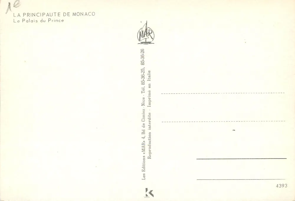 Palácio do Príncipe — Mônaco — Éditions MAR - Verso