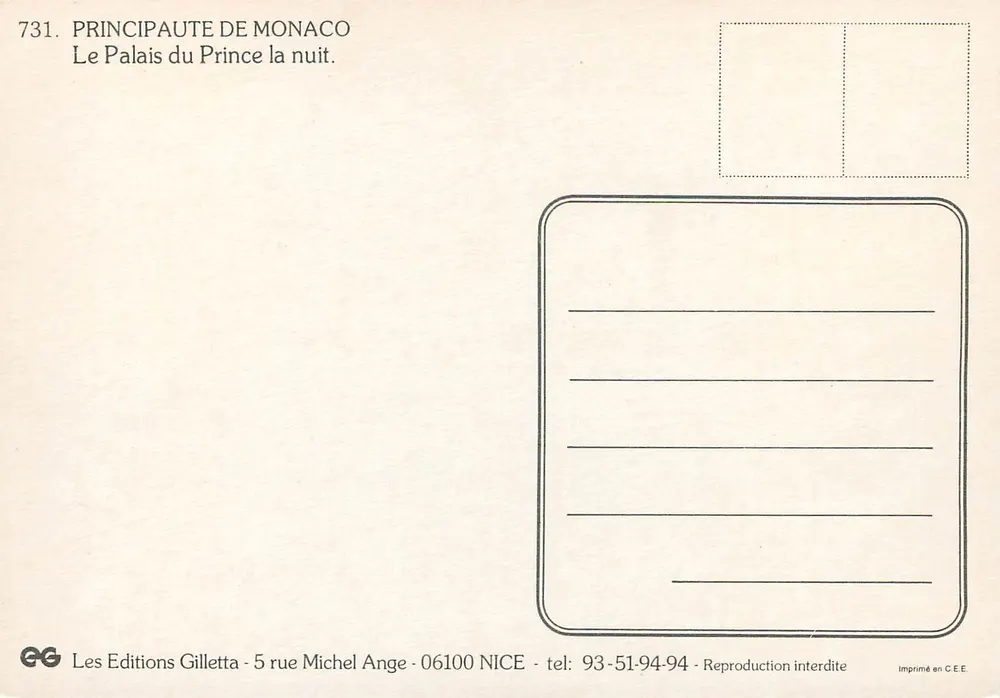 Monaco - Das Schloss — Nachtsicht — Les Editions Gilletta, n°731 - Rückseite