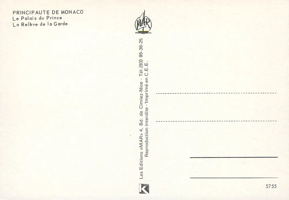Palast des Prinzen — Wachwechsel — Editions MAR - Rückseite