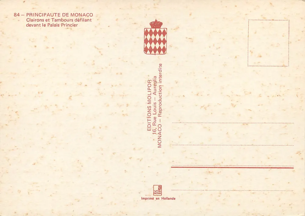 Clairons und Trommler marschieren vor dem Prinzenpalast — Editions Molipor, n°84 - Rückseite