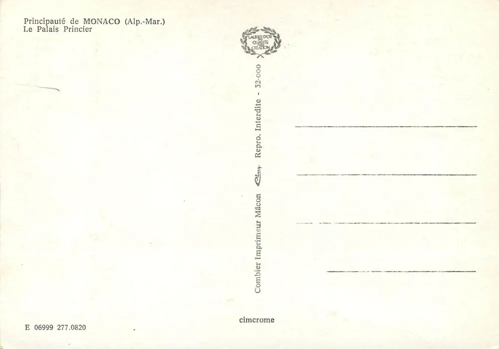 Palazzo Principesco — Monaco — editore Cimy - Verso