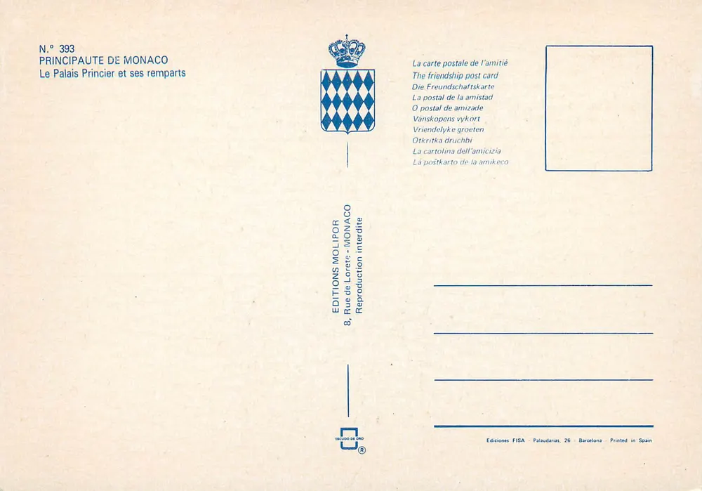 Das Prinzenpalast und seine Mauern — Monaco — Éditions Molipor - Rückseite