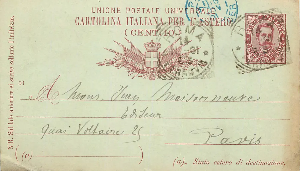 Paris — Carte postale italienne pour l'étranger — Union Postale Universelle - Recto
