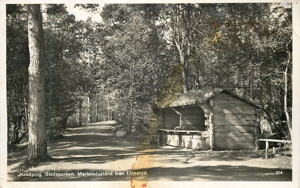 Jönköping, Stadsparken — Stand de feira de Linneryd — Foto AB G. O. Björlingsson, n° 214 - Frente