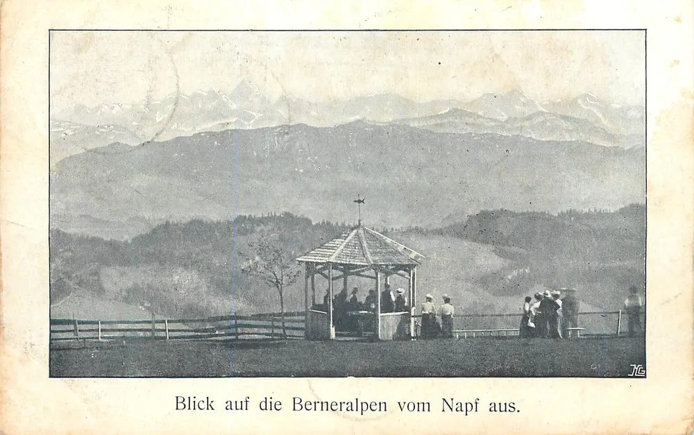 Blick auf die Berneralpen vom Napf aus — Hotel & Pension Napf, Emmentaler Alpen — JTG, Nr. 01 - Vorderseite